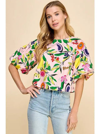 Tropical Bubble Sleeve Top - Livie James Boutiqueshirt