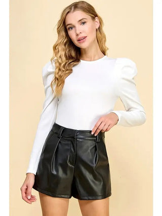 White Puff Sleeve Ribbed Bodysuit - Livie James Boutiquebodysuit