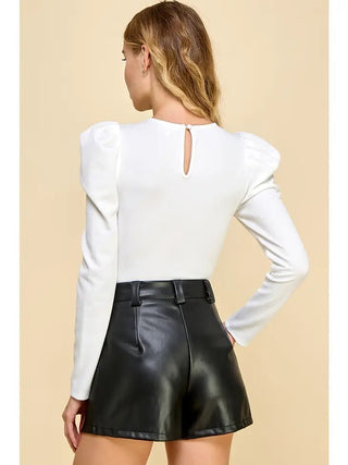White Puff Sleeve Ribbed Bodysuit - Livie James Boutiquebodysuit