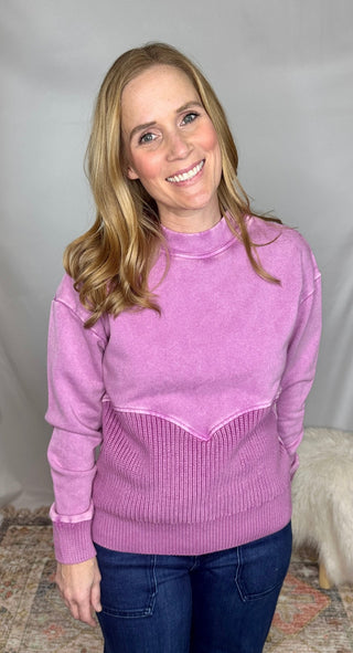 Wild Orchids Contrast Knit Sweatshirt - Livie James Boutiqueshirt
