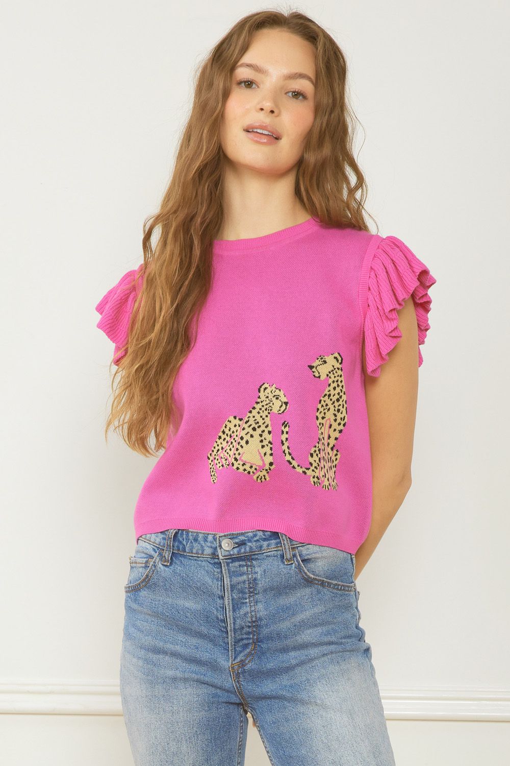 Cheetah Flutter Sleeve Sweater