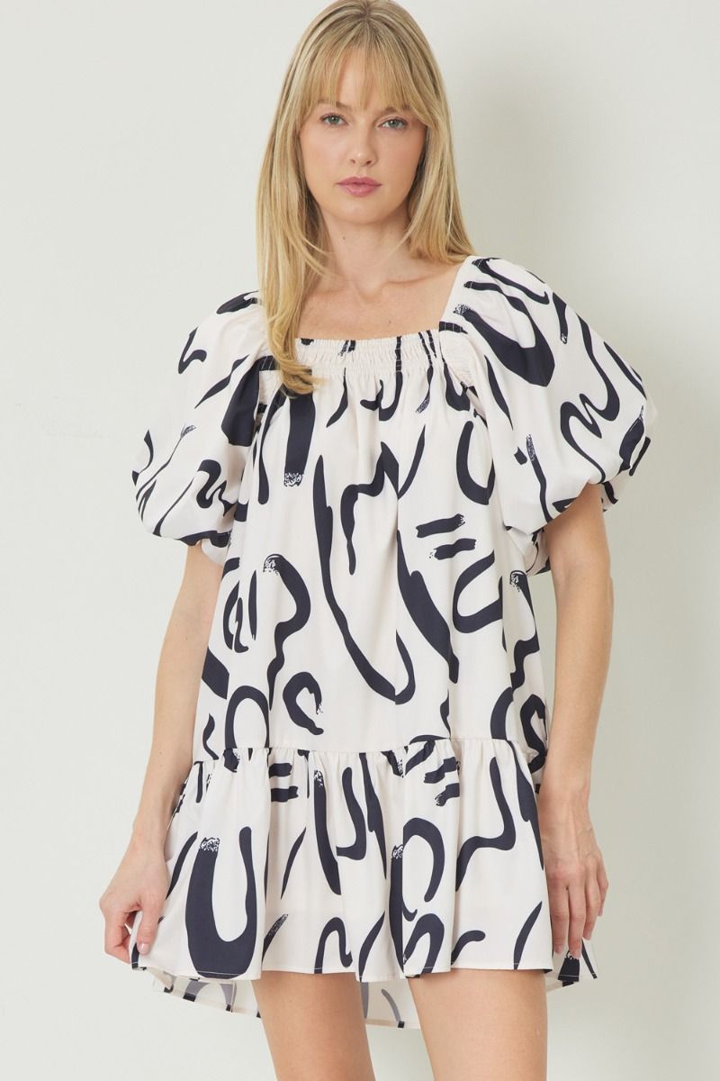 Abstract Swirl Tiered Dress