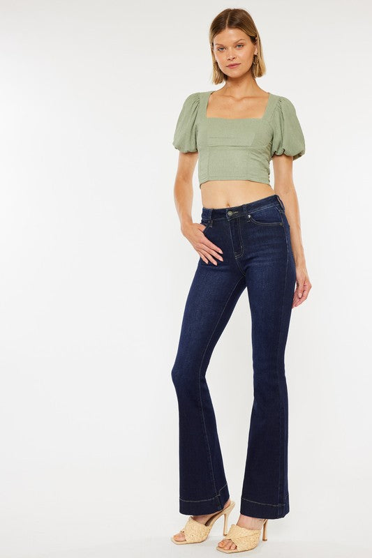 Kan Can High Rise Dark Wash Flare Jeans