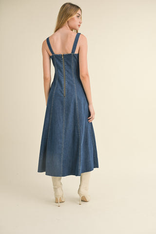 Panel Denim Long Dress