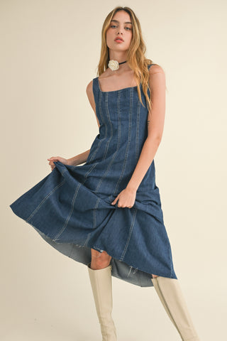 Panel Denim Long Dress