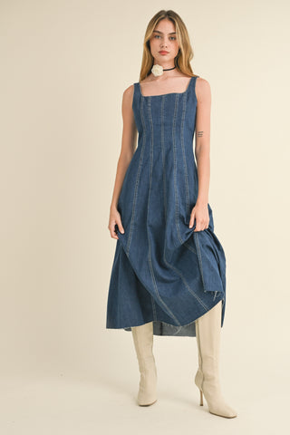 Panel Denim Long Dress