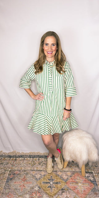 Augusta Green Striped Shirt Dress - Livie James Boutiquedress
