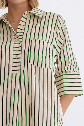 Augusta Green Striped Shirt Dress - Livie James Boutiquedress