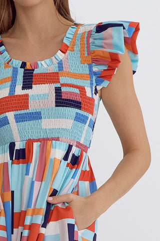 Block Print Smocked Midi Dress - Livie James Boutiquedress