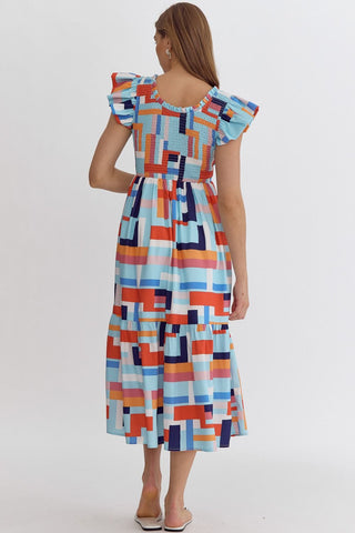Block Print Smocked Midi Dress - Livie James Boutiquedress