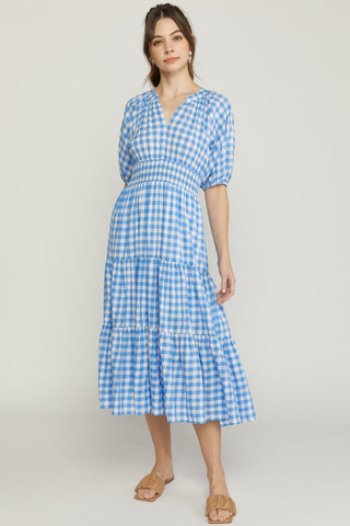 Blue Gingham Maxi Dress - Livie James Boutique