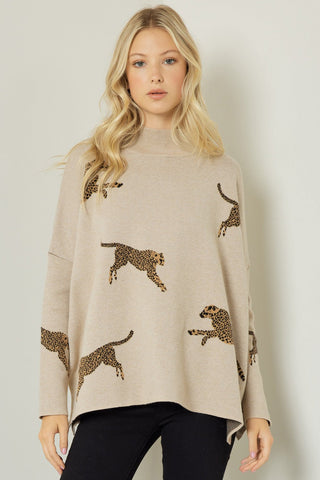 Cheetah Mock Neck Sweater - Livie James Boutique