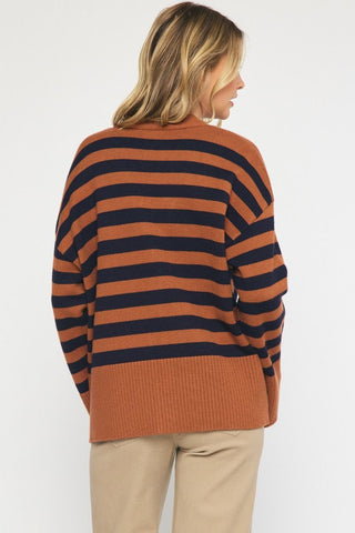 Copper and Navy Striped Cardigan - Livie James Boutiquesweater