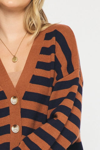 Copper and Navy Striped Cardigan - Livie James Boutiquesweater