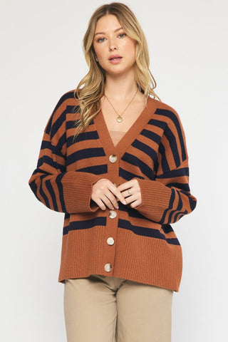 Copper and Navy Striped Cardigan - Livie James Boutiquesweater