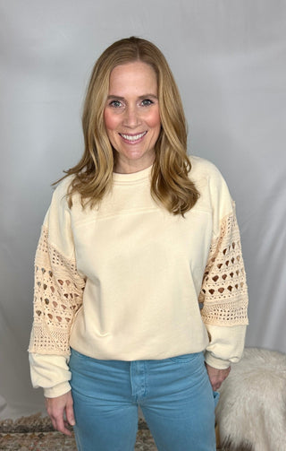 Crochet Knit Sleeve Sweatshirt - Livie James Boutiqueshirt