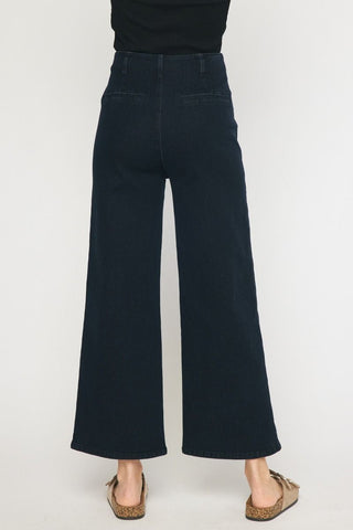 Dark Denim Wide Leg Cropped Jeans - Livie James BoutiquePants