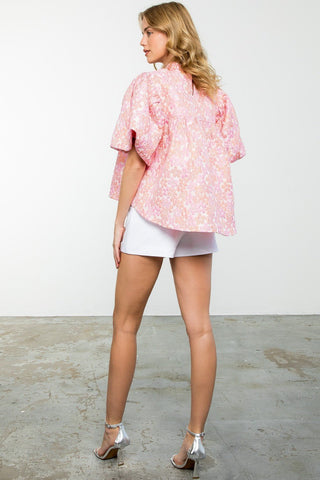 #Elizabeth Floral Puff Sleeve Textured Top_Livie_James_Boutique##shirt#