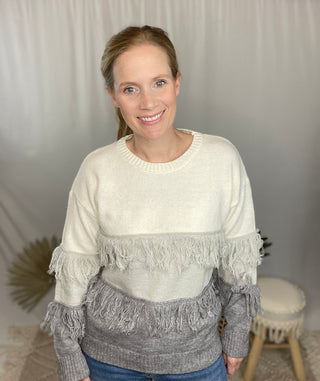 Grey Days Fringe Sweater - Livie James Boutique