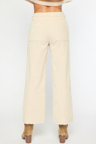 High Waisted Ivory Cropped Corduroy Pants - Livie James BoutiquePants