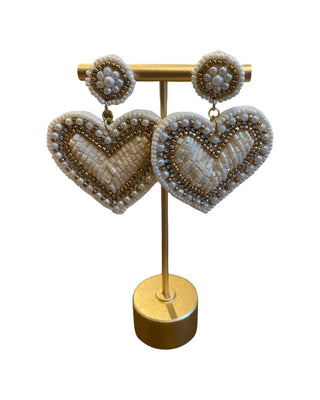 Ivory Heart Beaded Earring - Livie James Boutique