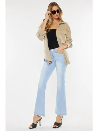 Kan Can Light Stone Petite Mid Rise Flare Jeans - Livie James BoutiqueJeans