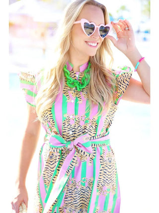 Lola Tiger Blockprint Stripe Dress - Livie James Boutiquedress