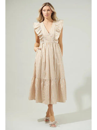 Luna Striped Surplice Midi Dress - Livie James Boutiquedress