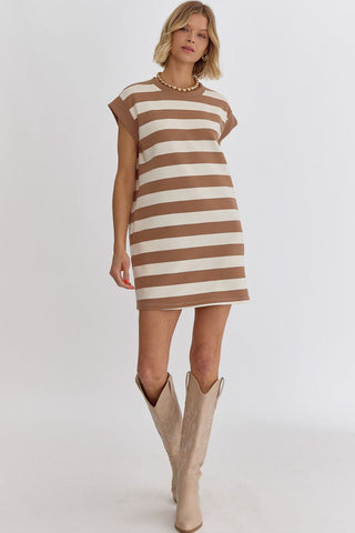 Mocha Latte Striped Dress - Livie James Boutiquedress