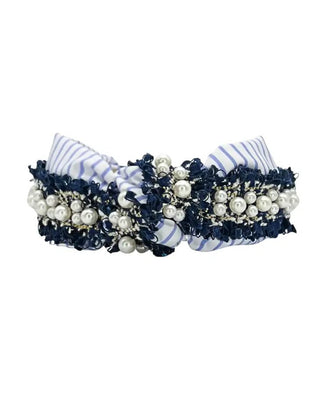 Nautical Stripes and Pearls Knotted Headband - Livie James Boutiqueheadband