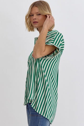 On the Green Striped Top - Livie James Boutiqueshirt