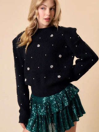 Pearl Flower Waffle Sweater - Livie James Boutiquesweater