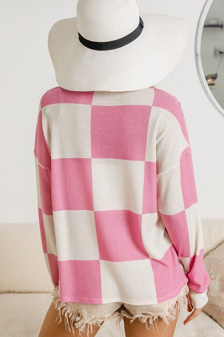 Pink Checkmate Long Sleeve Top - Livie James Boutique