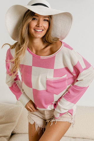 Pink Checkmate Long Sleeve Top - Livie James Boutique