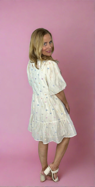 Pom Pom Puff Sleeve Dress - Livie James Boutiquedress