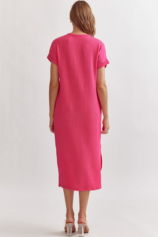 Ribbed Short Sleeve Midi Dress - Livie James Boutiquedress