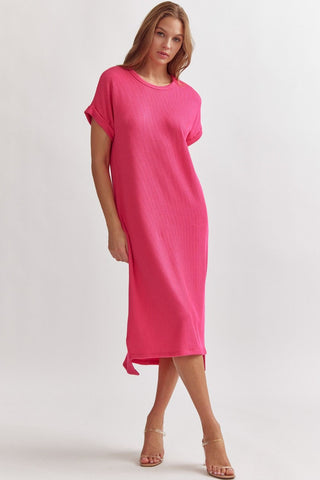 Ribbed Short Sleeve Midi Dress - Livie James Boutiquedress