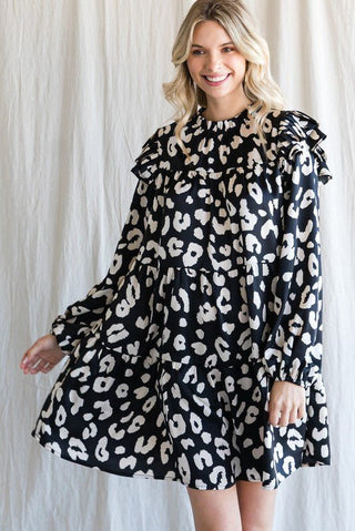 Snow Leopard Tiered Dress - Livie James Boutique