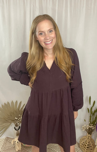 Toasted Plum Tiered Dress - Livie James Boutique