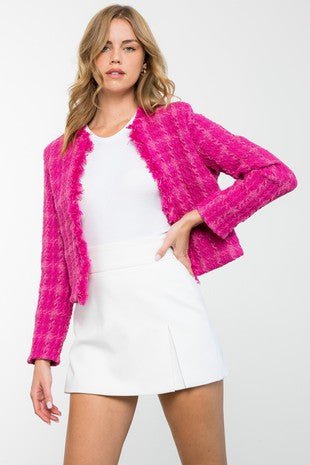 Vibrant Pink Tweed Cardigan - Livie James Boutiquejacket