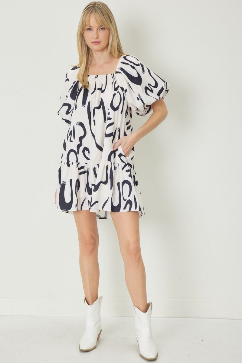 Abstract Swirl Tiered Dress